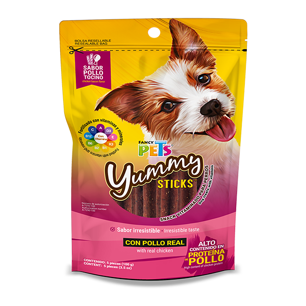YUMMY STICKS POLLO/TOCINO 5 PZ - 100G