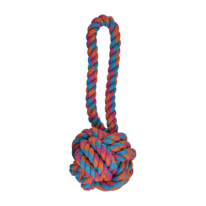JUGUETE BOLA DE HILO MULTICOLOR CON JALADERA