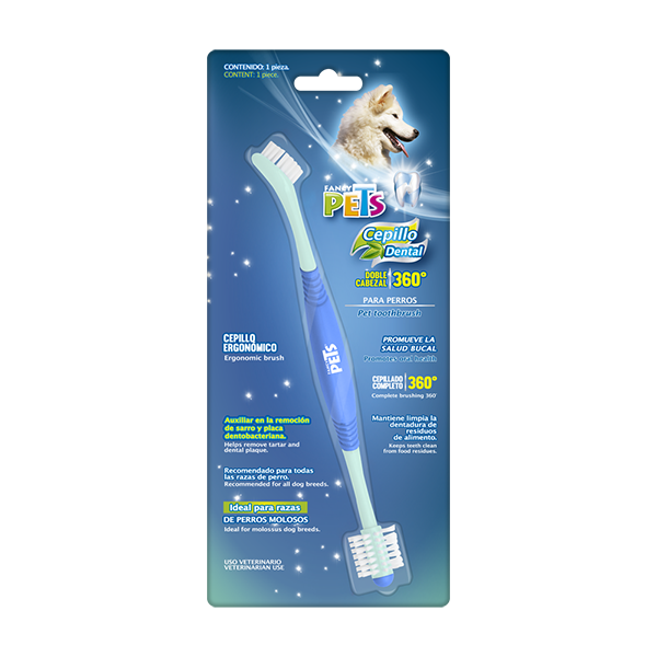 CEPILLO DENTAL PARA PERROS Y GATOS (DOBLE CABEZAL 360°)