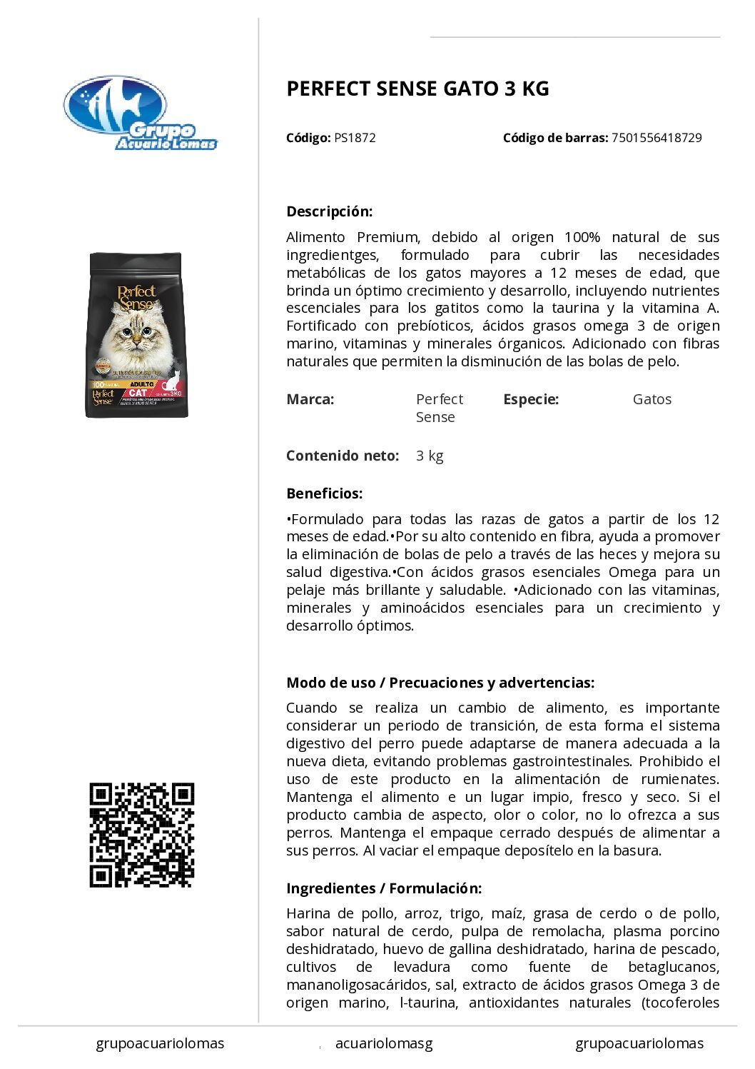 PERFECT_SENSE_GATO_3_KG PERFECT SENSE ALIMENTO SECO PREMIUM P/GATO