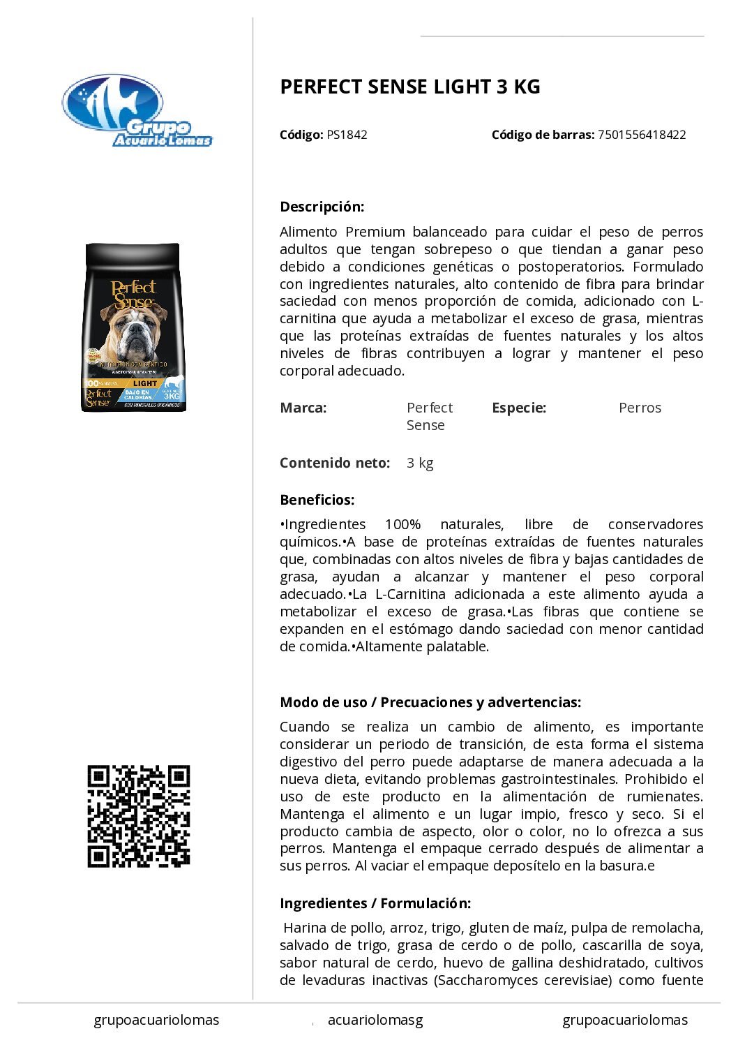 PERFECT SENSE ALIMENTO SECO LIGHT