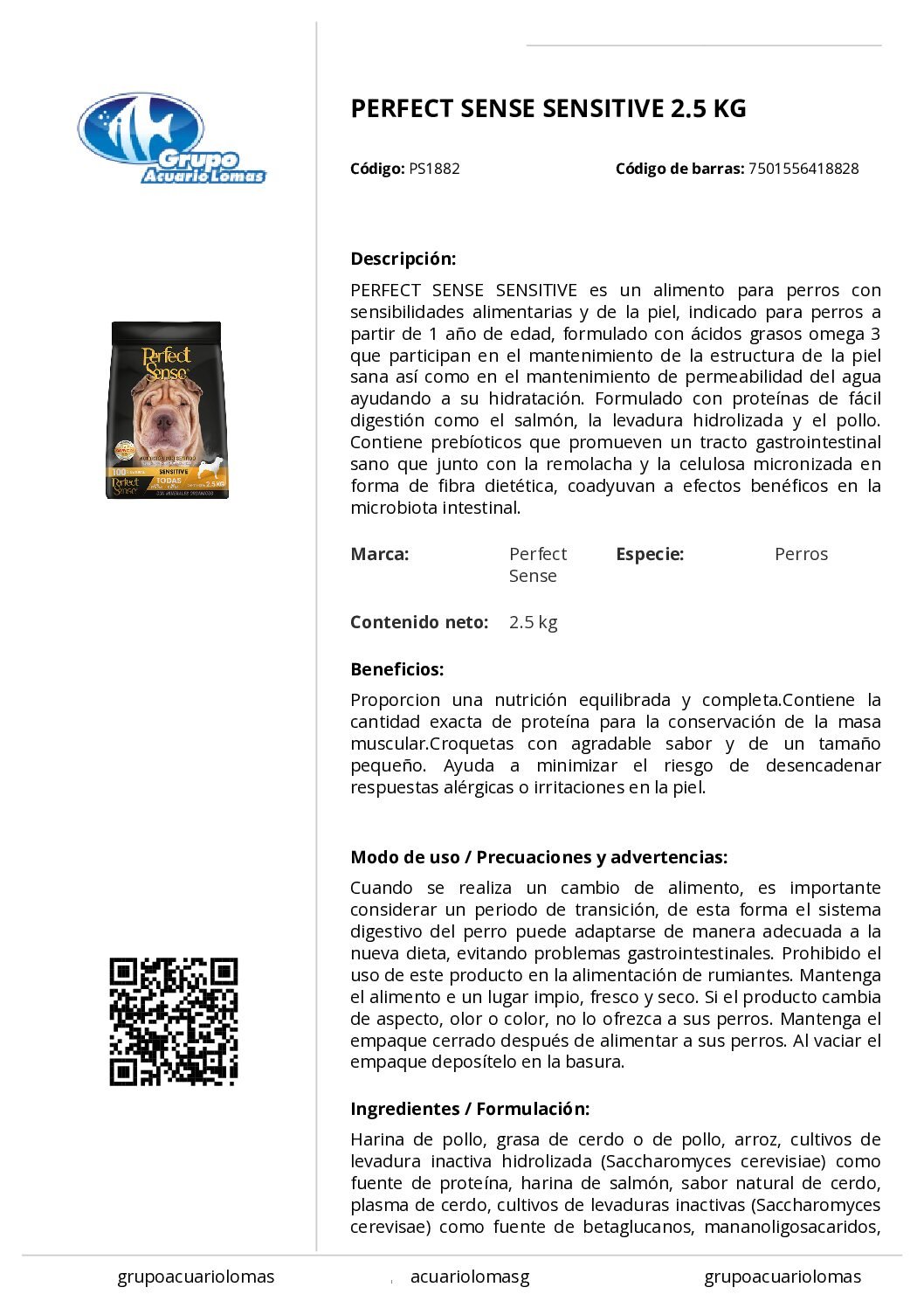 PERFECT_SENSE_SENSITIVE_2.5_KG PERFECT SENSE SENSITIVE ALIMENTO HIPOALERGENICO