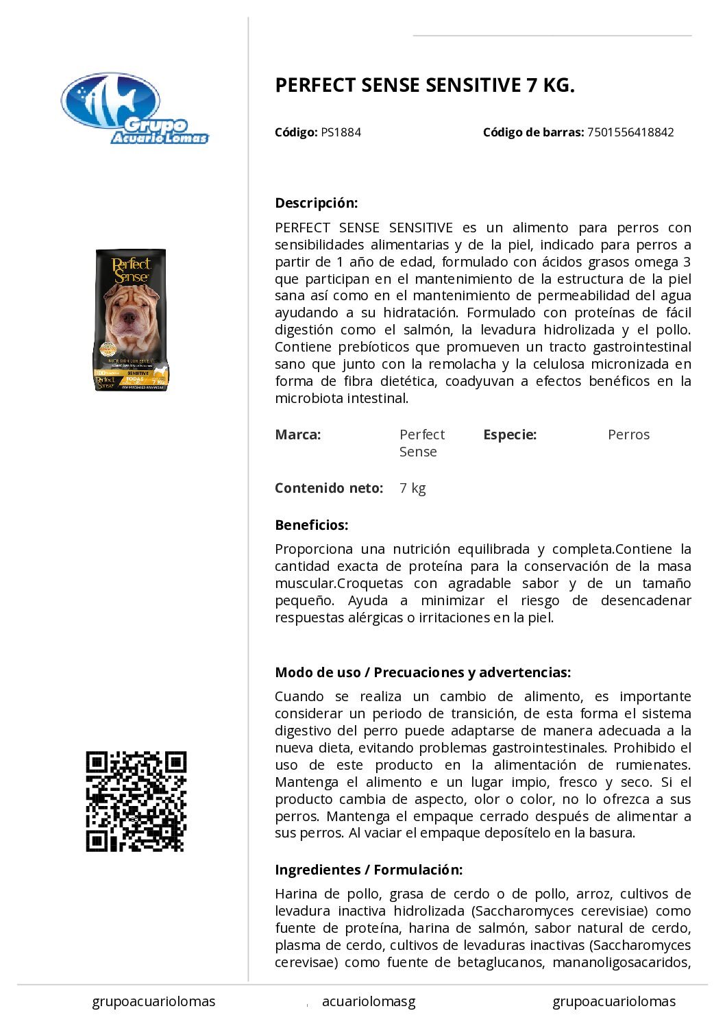 PERFECT_SENSE_SENSITIVE_7_KG. PERFECT SENSE SENSITIVE ALIMENTO HIPOALERGENICO