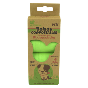 BOLSAS SANITARIAS BIODEGRADABLES 4 ROLLOS 60 BOLSAS
