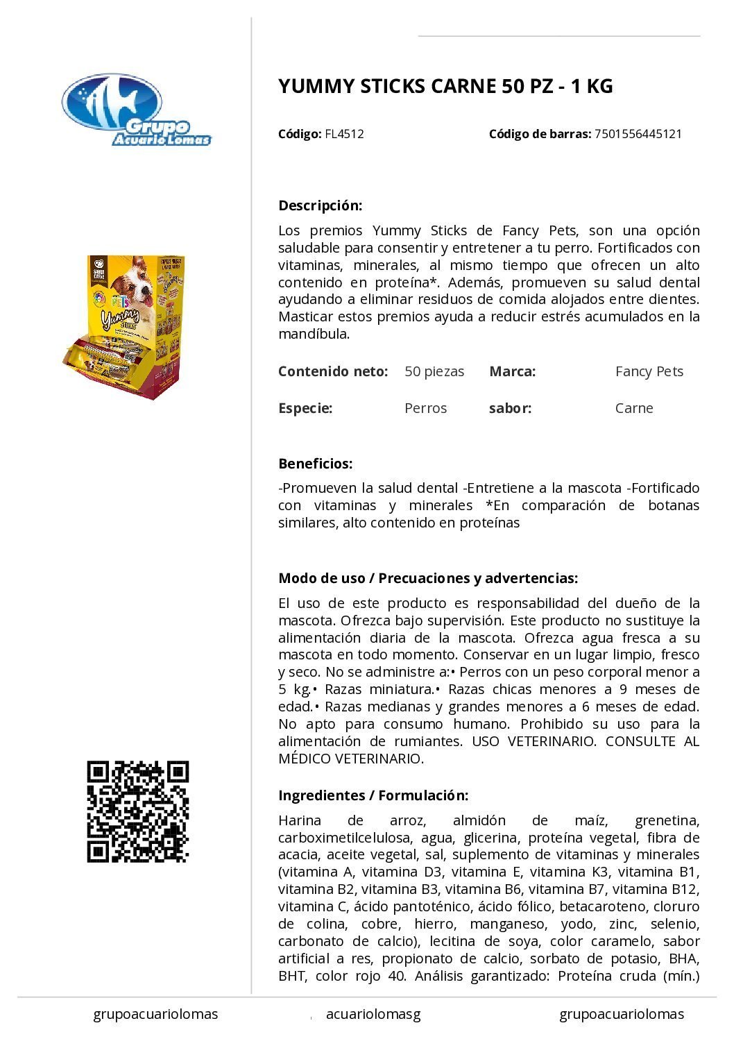 YUMMY STICKS CARNE 50 PZ - 1 KG